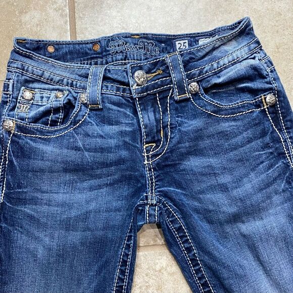 Miss Me Signature Rise Bootcut Jeans Size 25x28 Dark Wash Stretch EUC - Picture 9 of 11
